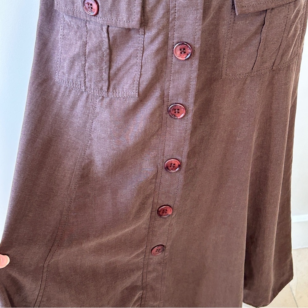 Marks & Spencer Women’s Size 8 Brown Button-Front Maxi Skirt Linen Blend Safari - Picture 3 of 14